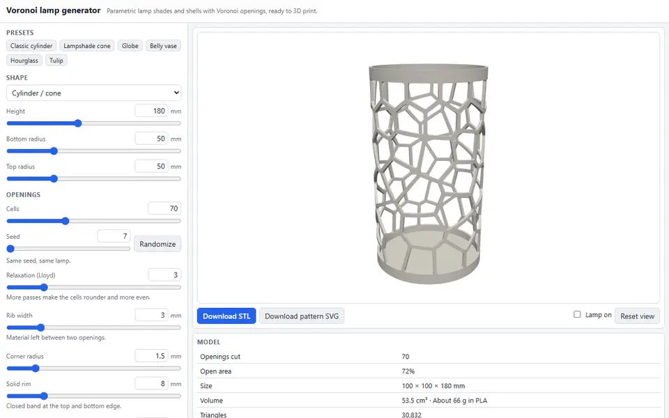 Screenshot of Voronoi Lamp Generator