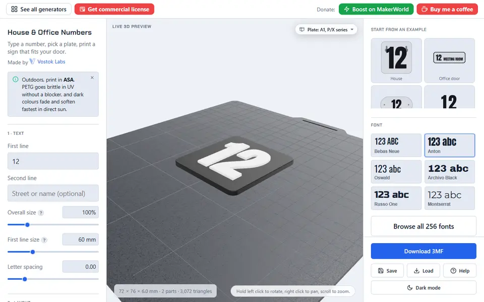 Screenshot of House & Office Number Generator (Vostok Labs)