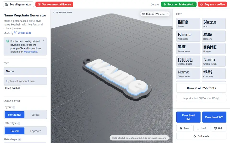 Screenshot of Name Keychain Generator (Vostok Labs)