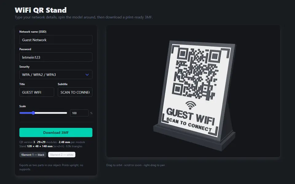 Screenshot of WiFi QR Stand