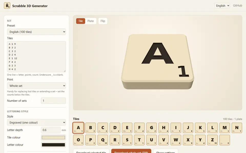 Screenshot of Word Tile Set Generator (Filip Chalupa)