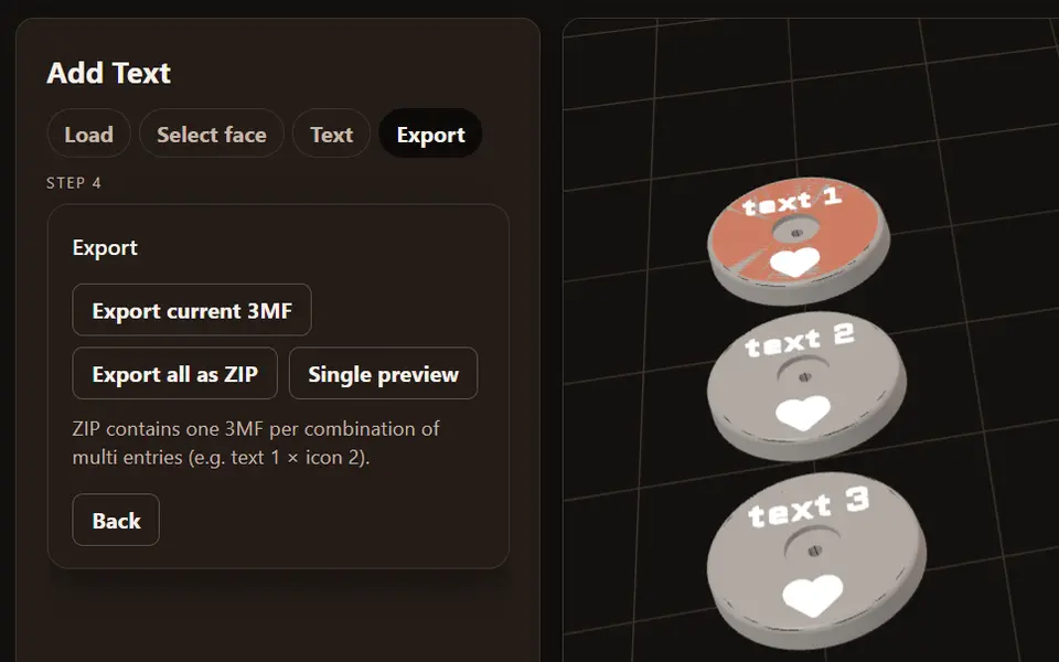 Screenshot of Add Batch Text to 3MF (z42)
